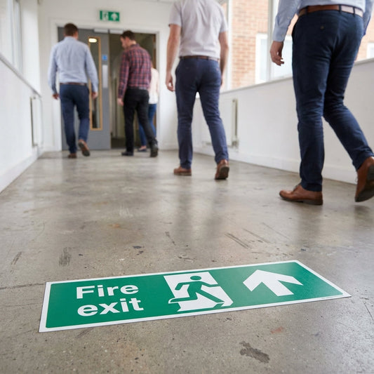 Fire Exit Arrow Ahead Floor Graphic Sign – 600mm x 200mm – Polycarbonate – Industrial Use