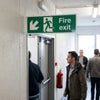 Fire Exit Sign – Arrow Down/Left – Running Man Graphic – Safety Indicator