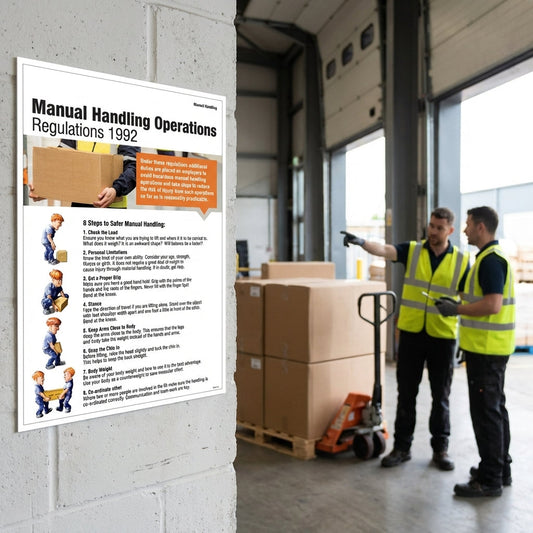 Manual Handling Regulations Poster – 400mm x 600mm – Rigid Plastic – Indoor/Outdoor Use