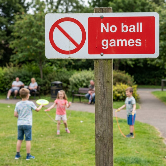 Safety Sign – No Ball Games – Rigid Plastic & Vinyl – Indoor/Outdoor