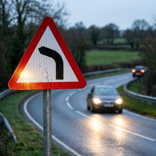 Left Bend Ahead Reflective Traffic Sign – 600mm Triangle – 3mm Aluminium Composite – Outdoor Use (Class RA1)