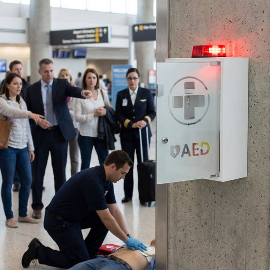 AED Defibrillator Cabinet – White – Alarmed, Lockable – Indoor Use