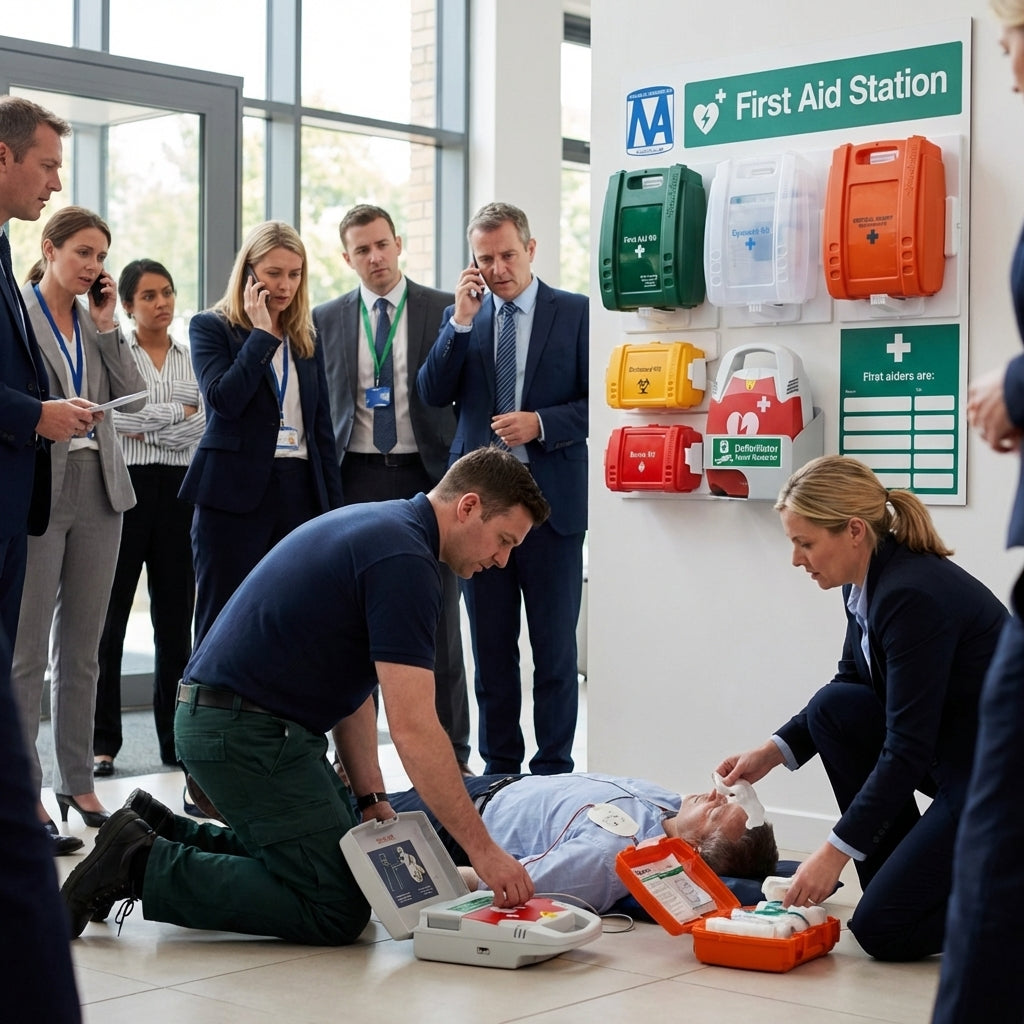 AED Defibrillator Station – 900mm x 920mm – Rigid Correx Plastic – Industrial Use