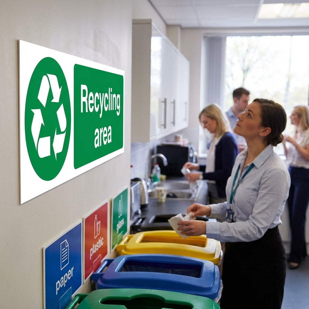 Recycling Area Signs – 600mm x 200mm – Rigid Plastic – Indoor/Outdoor Use