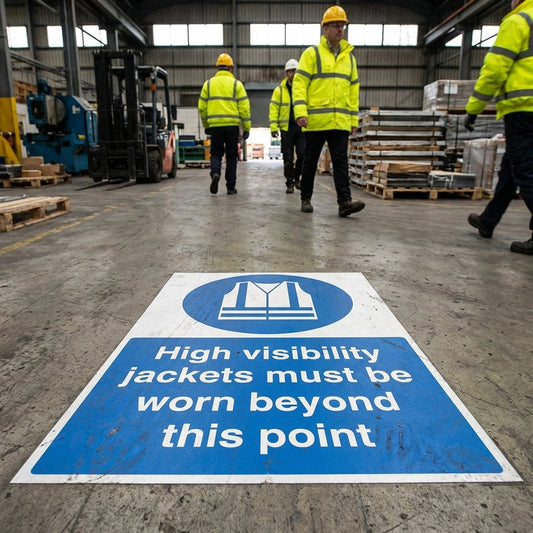 High Visibility Jacket Floor Graphic – 400mm x 600mm – Polycarbonate – Industrial Use