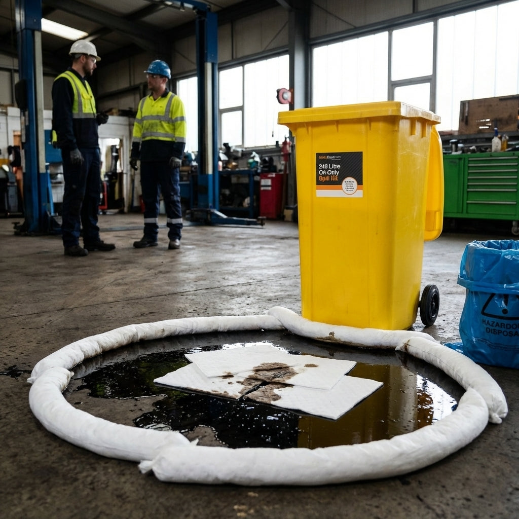 240 Litre Oil-Only Spill Kits – Yellow Wheelie Bin – Industrial Use