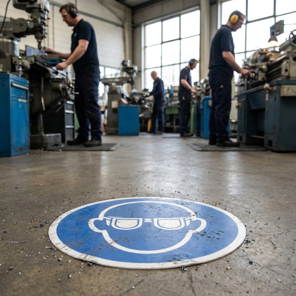 Eye Protection Floor Graphic – 400mm Diameter – Polycarbonate – Factory & Warehouse Use