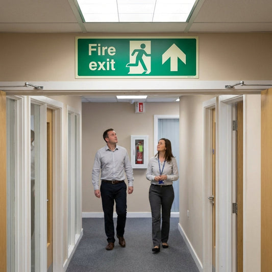 Fire Exit Sign – Arrow Ahead with Running Man – Indoor Safety