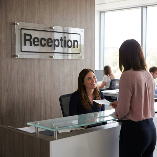 Reception Door Sign – 450mm x 150mm – Clear Acrylic – Indoor/Outdoor