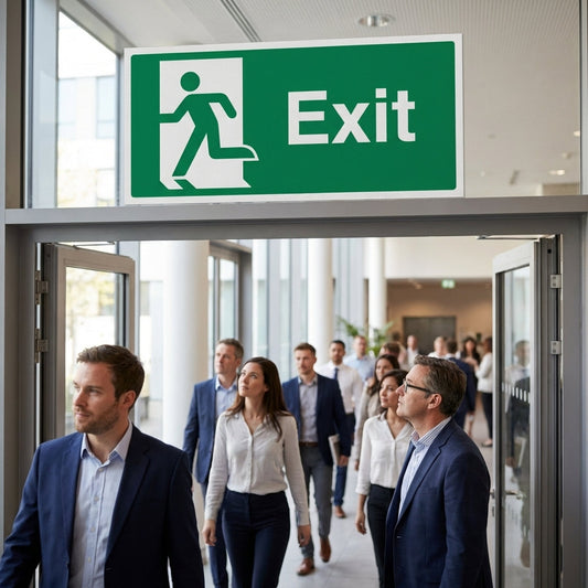 Exit Sign with Running Man – Left Direction – Indoor/Outdoor Use