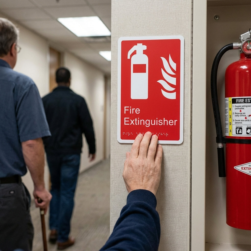Braille Fire Extinguisher Signs – 150mm x 225mm – 1.5mm PVC Adhesive – Safety Compliance
