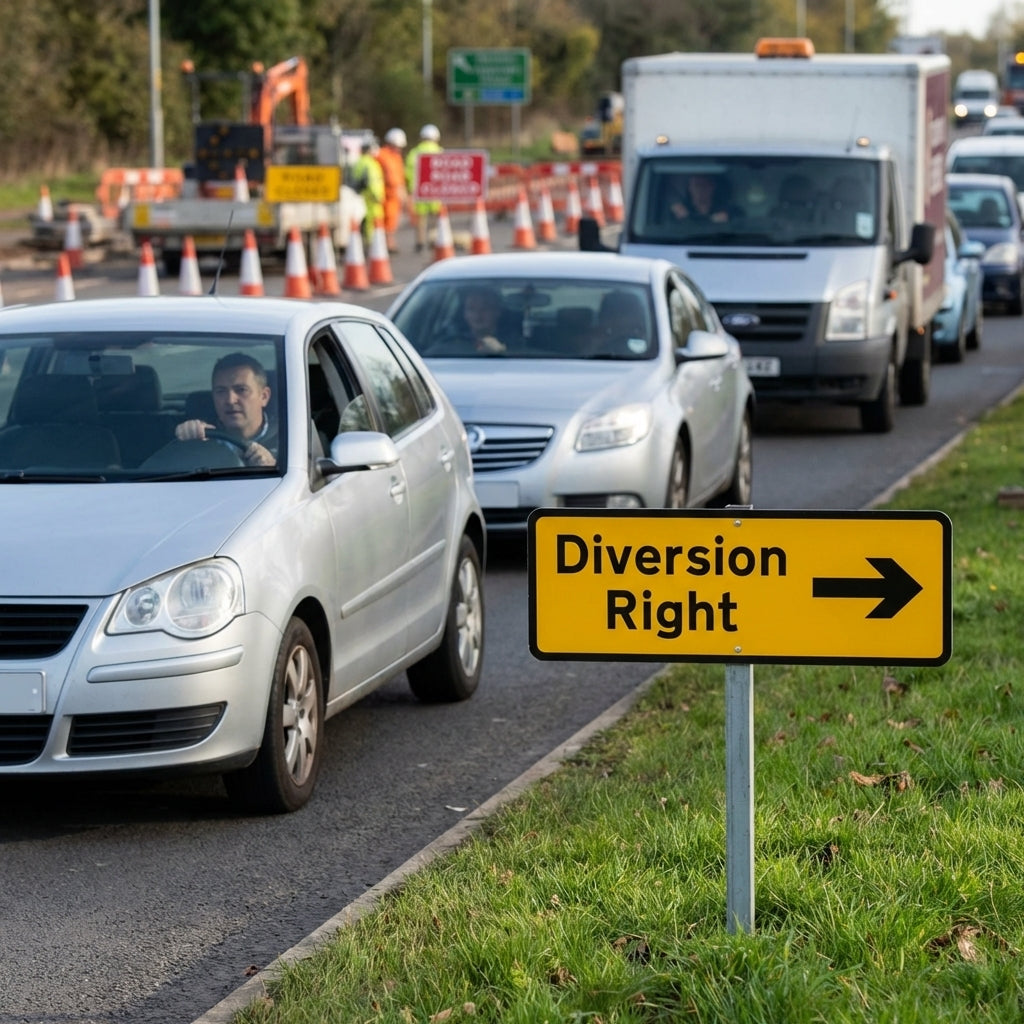 Diversion Right Verge Sign – 450mm x 150mm – Aluminium – Parking Signage