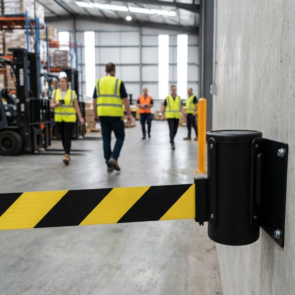 Wall Mounted Retractable Barriers – 4.6m – Industrial Grade – Indoor/Outdoor Use