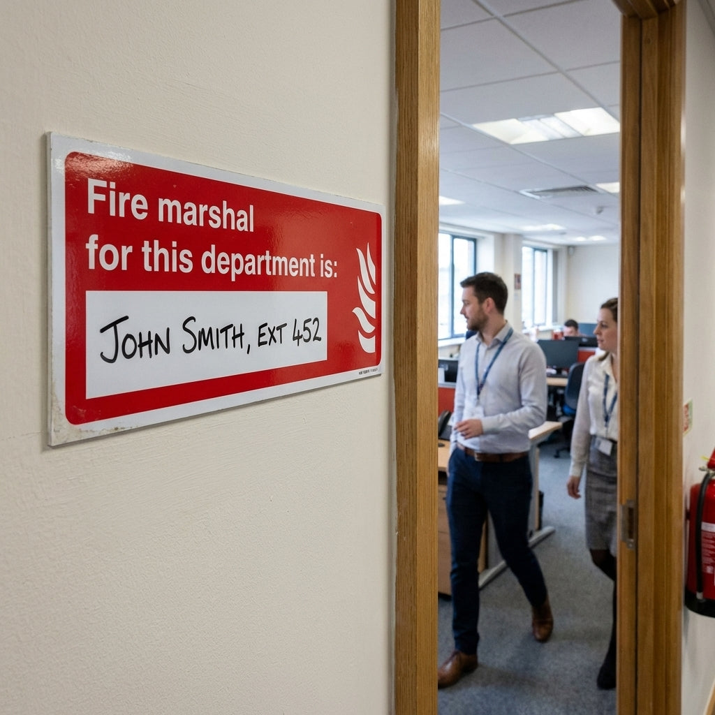 Fire Marshal Sign – 300mm x 100mm – Rigid Plastic – Indoor/Outdoor