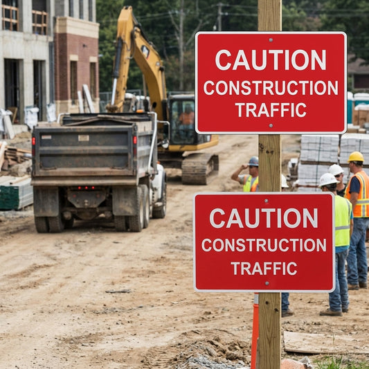 Caution Construction Traffic Sign – 1mm Rigid Plastic & Aluminium – Indoor/Outdoor Use