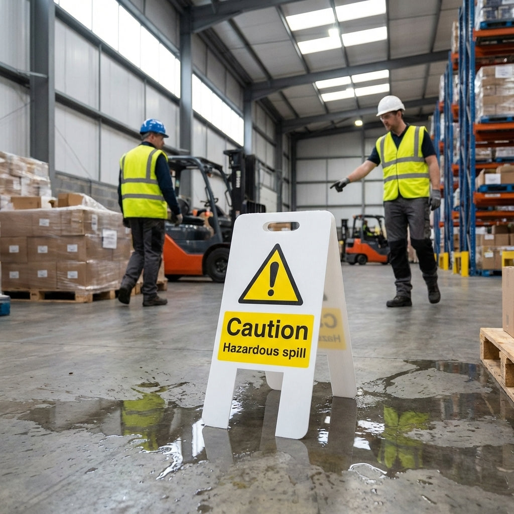 Caution Hazardous Spill Sign – 300mm x 600mm – Fluted Polypropylene – Indoor/Outdoor Use