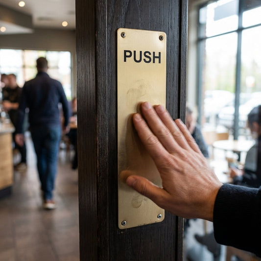 Engraved Push Door Plate Signs – Aluminium & Brass Effect – Professional Signage – Indoor Use