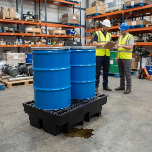 2 Drum Spill Containment Pallet – Recycled Plastic – Chemical Resistant – Industrial Use