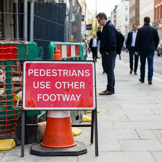 Pedestrians Use Other Footway Pedestrian Cone Sign – 600mm x 450mm – Reflective Polypropylene – Traffic Control