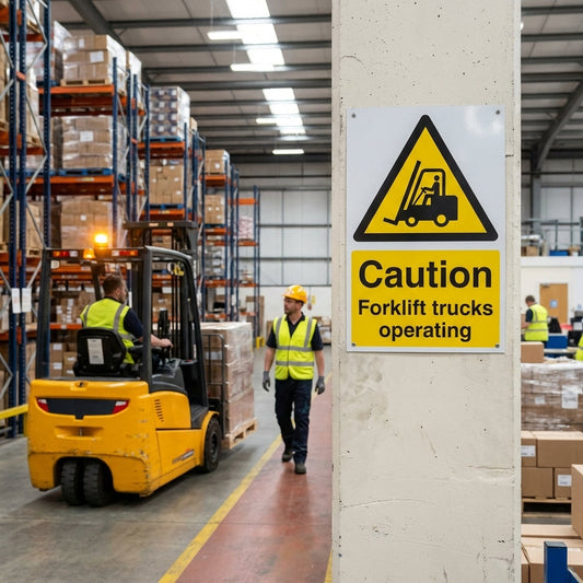 Caution Forklift Trucks Sign – 1mm Rigid Plastic – Indoor/Outdoor Use
