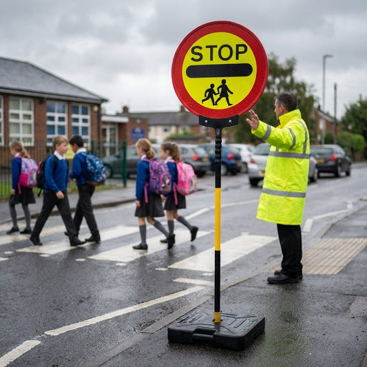 Reflective School Crossing Sign – 450mm Diameter – Collapsible Pole – Safety