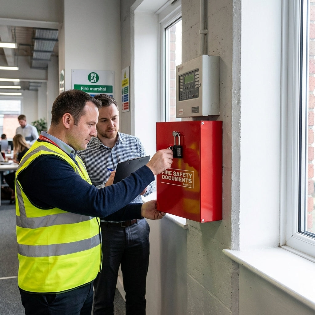 Metal Fire Safety Document Holder – Slimline 55mm – Combination Padlock – Secure Wall Mount