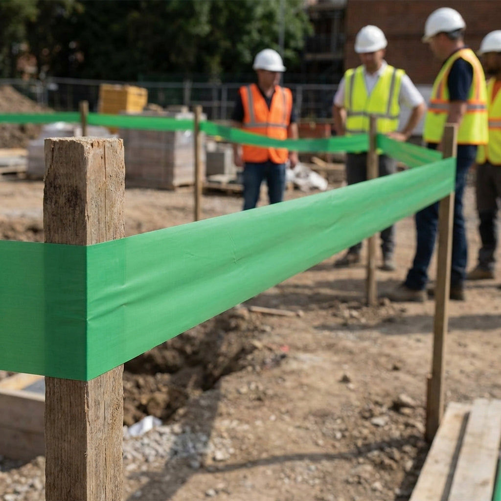 Green Barrier Tape – 75mm x 250m – Non-Adhesive Polythene – Indoor/Outdoor Use