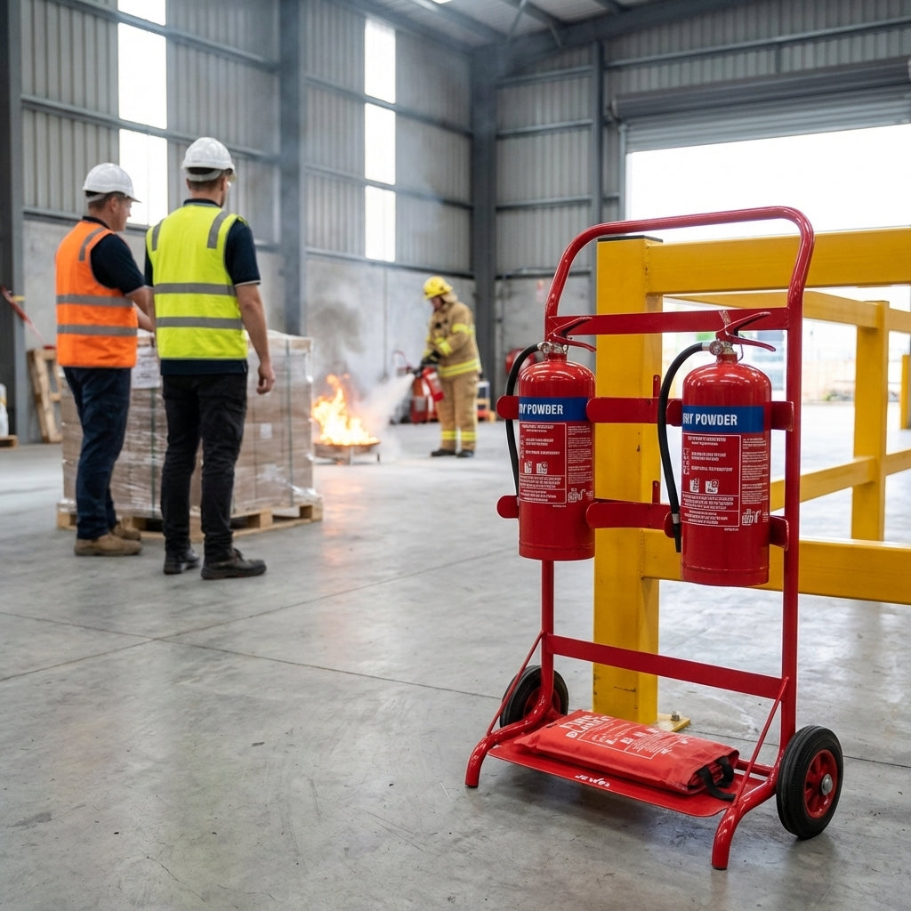 Mobile Extinguisher Trolley – Red – Durable Steel Frame – Industrial Use
