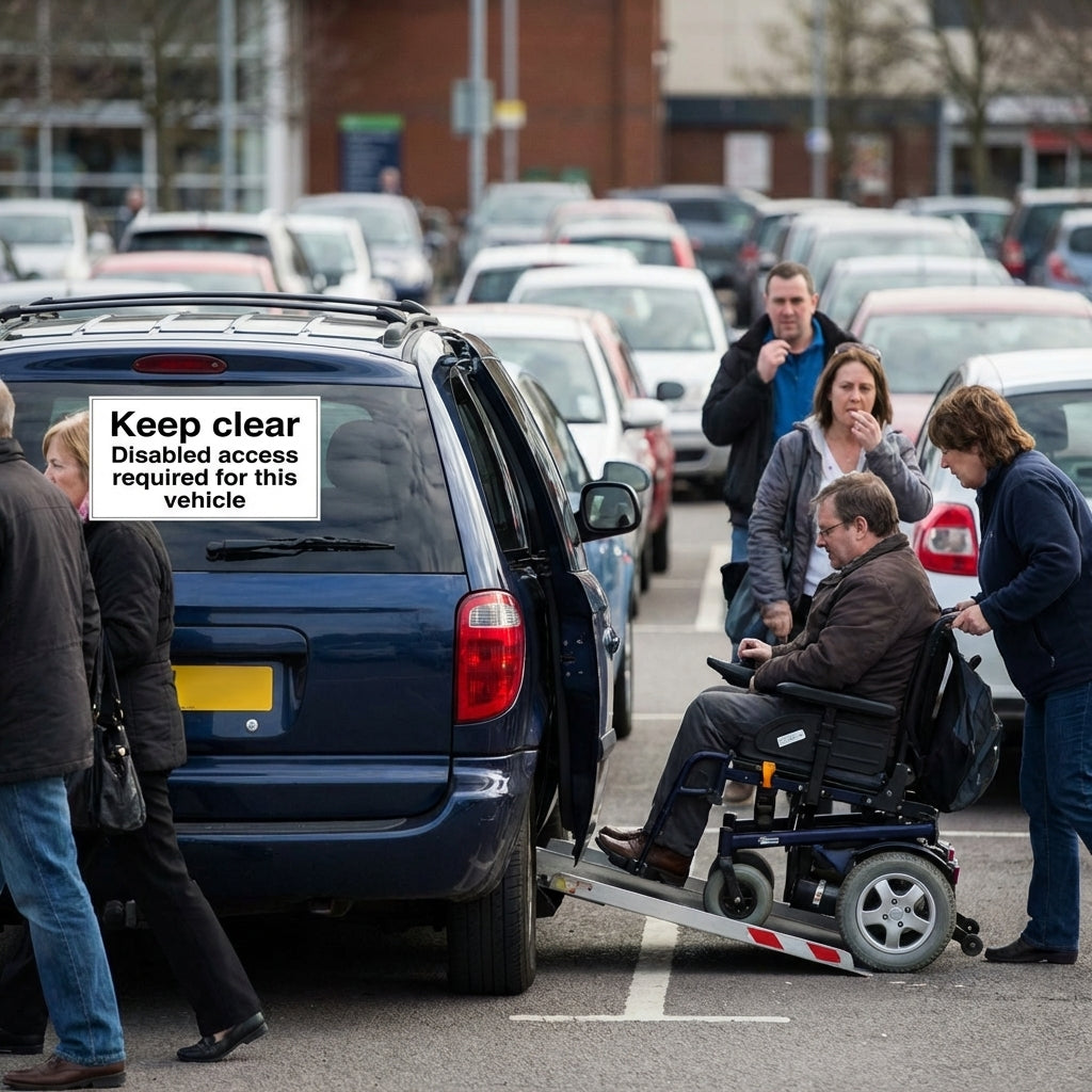 Disabled Access Vehicle Sign – 200mm x 150mm – Self Adhesive Vinyl – Indoor/Outdoor Use