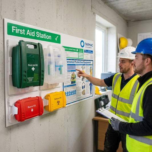 First Aid Station with PPE Poster – 6mm Rigid Plastic – Workplace Safety