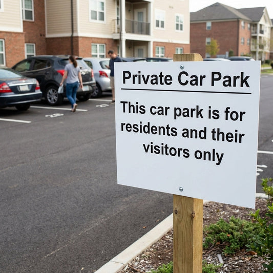 Private Car Park Sign – Residents/Visitors Only – 400mm x 300mm – Rigid Plastic – Indoor/Outdoor Use