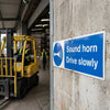 Sound Horn Drive Slowly Safety Signs – 1mm Rigid Plastic – Indoor/Outdoor Use