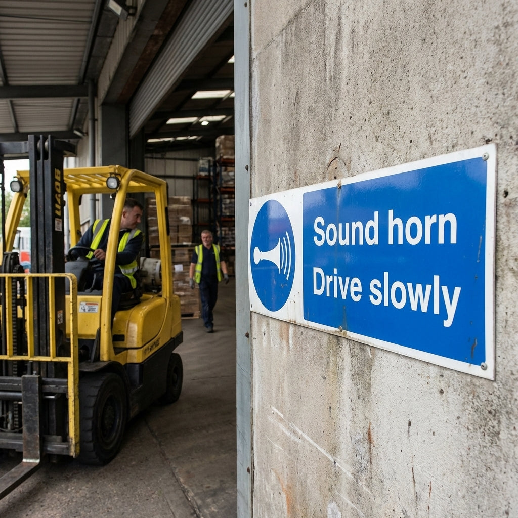 Sound Horn Drive Slowly Safety Signs – 1mm Rigid Plastic – Indoor/Outdoor Use