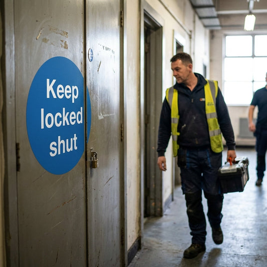 Keep Locked Shut Labels – 100mm x 100mm – Self Adhesive Vinyl – Indoor Use