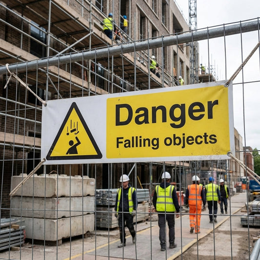 Danger Falling Objects Banner – 1270mm x 610mm – PVC with Eyelets – Indoor/Outdoor