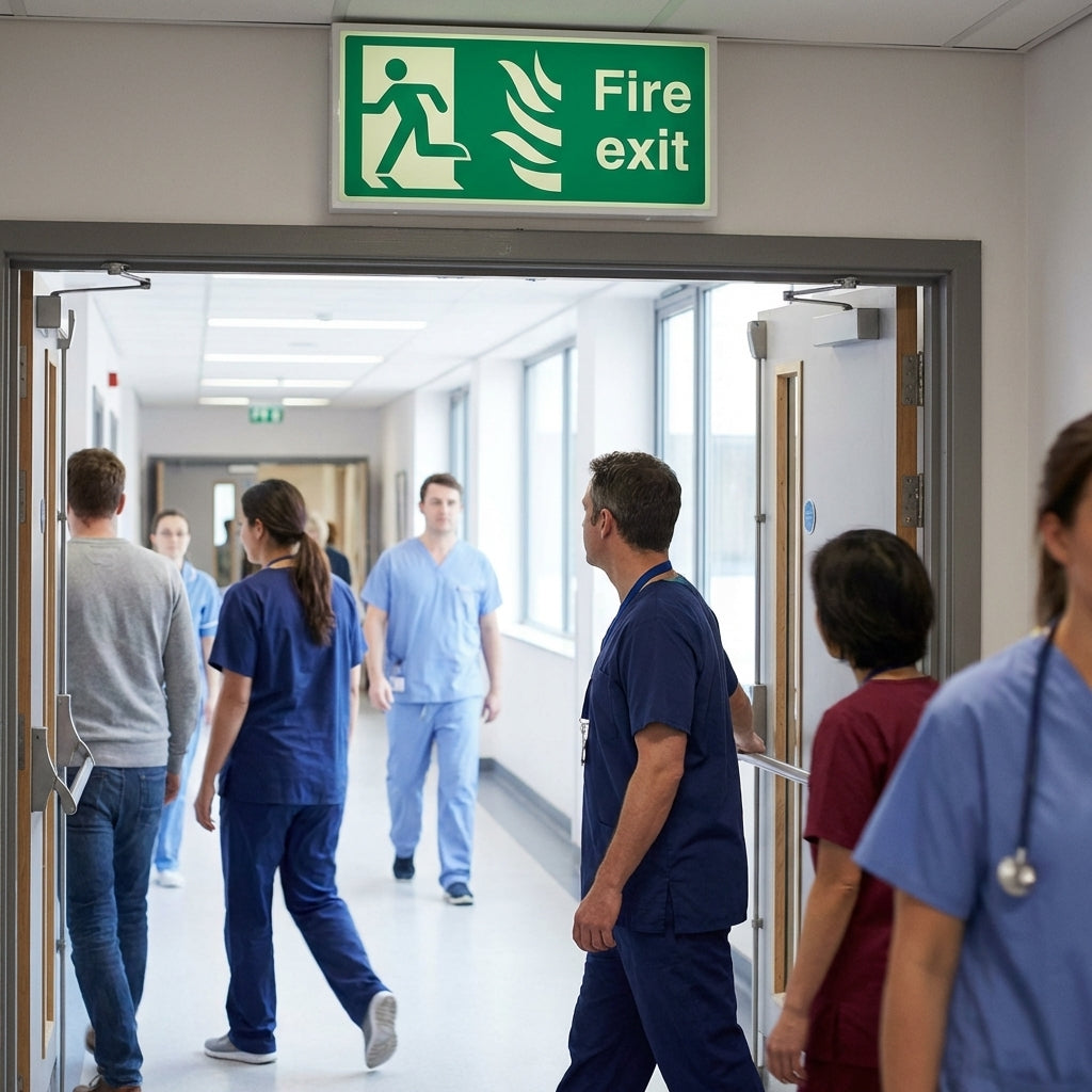 Fire Exit Sign – Left HTM – Flames & Running Man – Safety