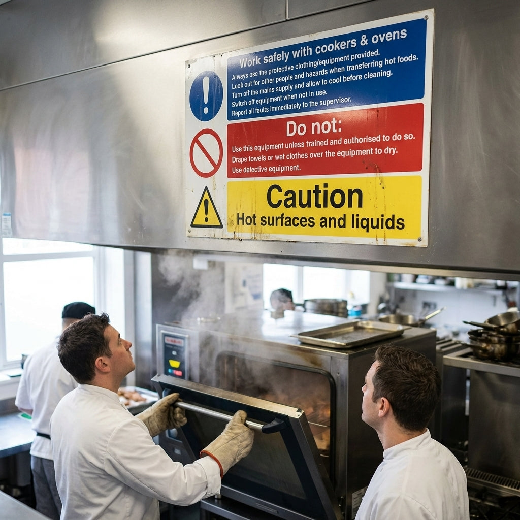 Safety Sign for Cookers & Ovens – 1mm Rigid Plastic & Vinyl – Indoor/Outdoor Use