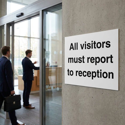 Visitor Reception Sign – 1mm Rigid Plastic – Indoor/Outdoor Use