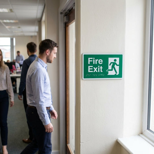 Braille Fire Exit Right Sign – 450mm x 150mm – 1.5mm PVC – Safety Compliance