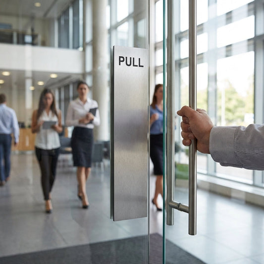 Engraved Pull Door Plate Signs – Aluminium & Brass Effect – 2-Ply Rigid PVC – Indoor Use
