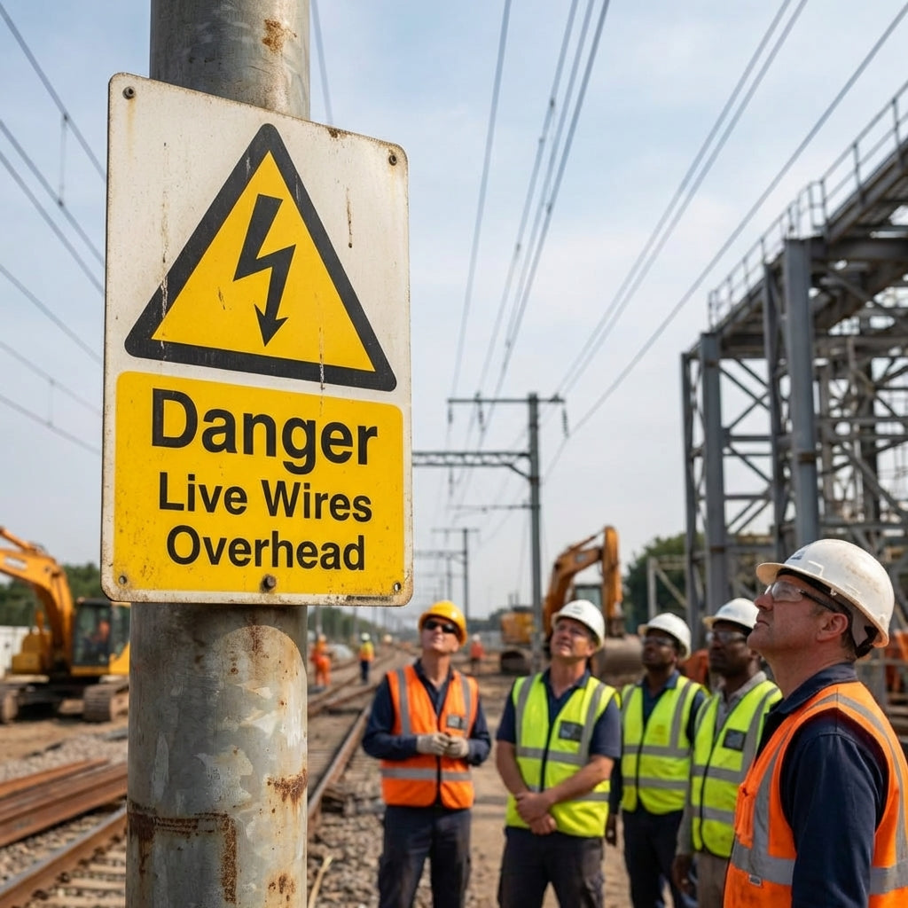 Danger Live Wires Overhead Safety Signs – 1mm Rigid Plastic & Vinyl – Indoor/Outdoor Use