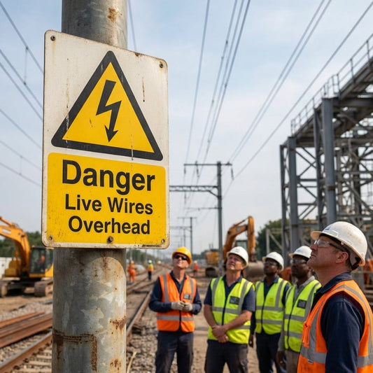 Danger Live Wires Overhead Safety Signs – 1mm Rigid Plastic & Vinyl – Indoor/Outdoor Use