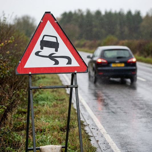 Slippery Road Reflective Temporary Road Traffic Sign – Class RA1 – Zintec Plate – Traffic Management