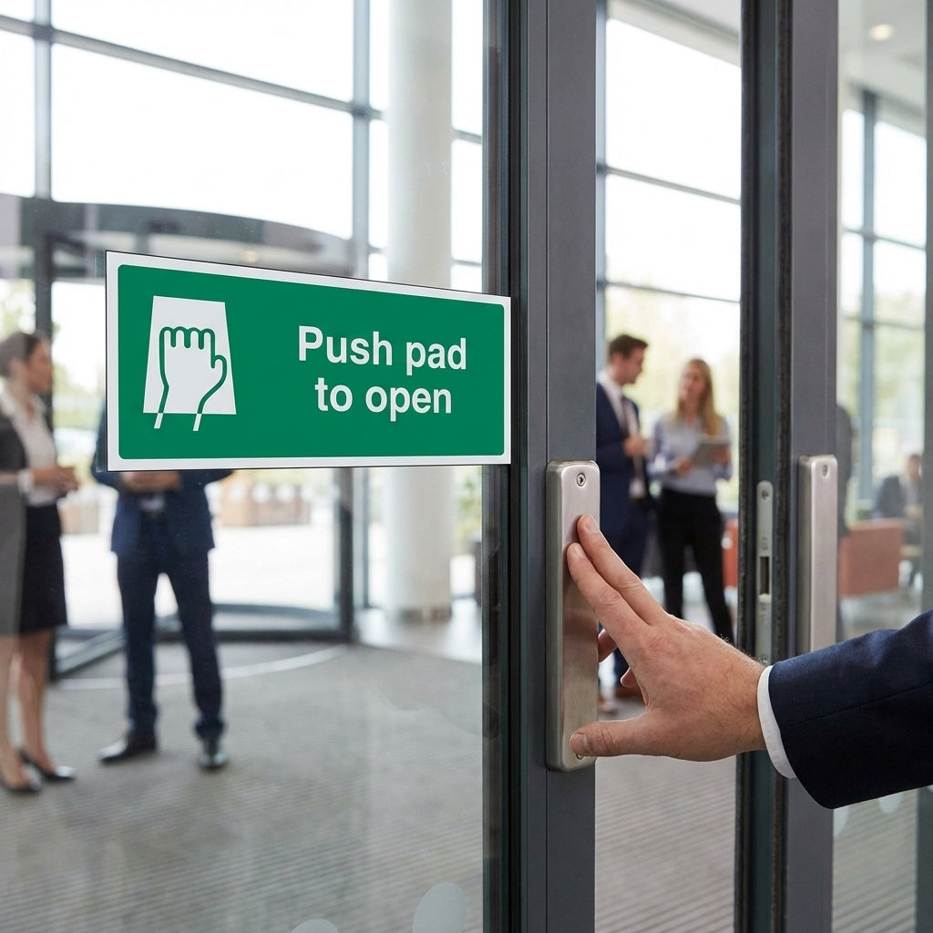 Push Pad to Open Signs – Indoor/Outdoor – Durable Safety Signage