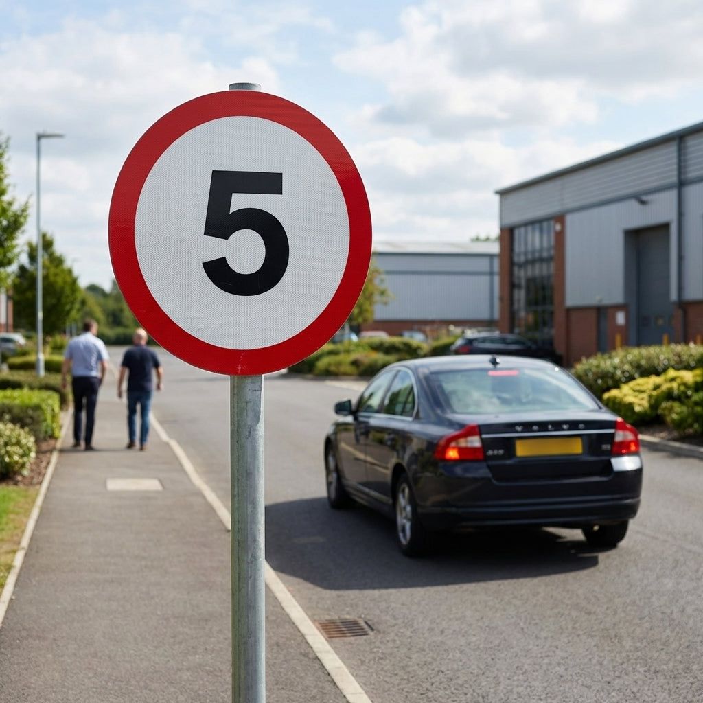 5mph Reflective Traffic Sign (Class RA1) – 600mm Diameter – Aluminium Composite RA1 – Outdoor Use