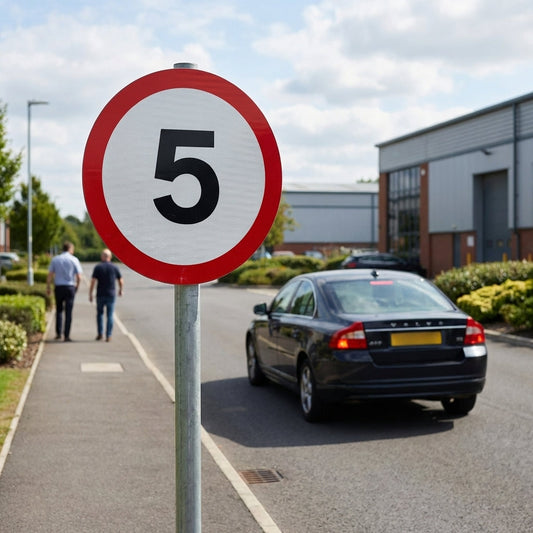 5mph Reflective Traffic Sign (Class RA1) – 600mm Diameter – Aluminium Composite RA1 – Outdoor Use