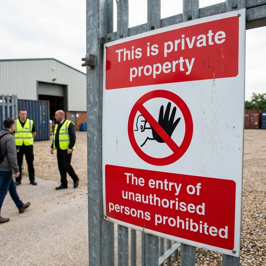 Private Property Safety Sign – 600mm x 450mm – Rigid Plastic – Indoor/Outdoor Use