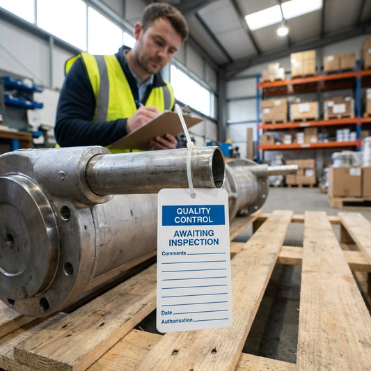 Quality Control Awaiting Inspection Tags (Pack of 10) – 80mm x 150mm – Matt PVC – Industrial Use