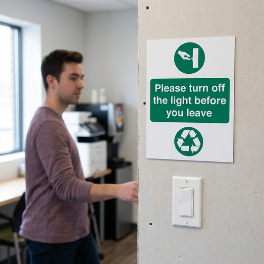 Light Switch Reminder Sign – 1mm Rigid Plastic – Indoor/Outdoor Use
