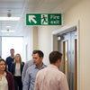 Fire Exit Sign – Arrow Up/Left with Running Man – Indoor/Outdoor Use